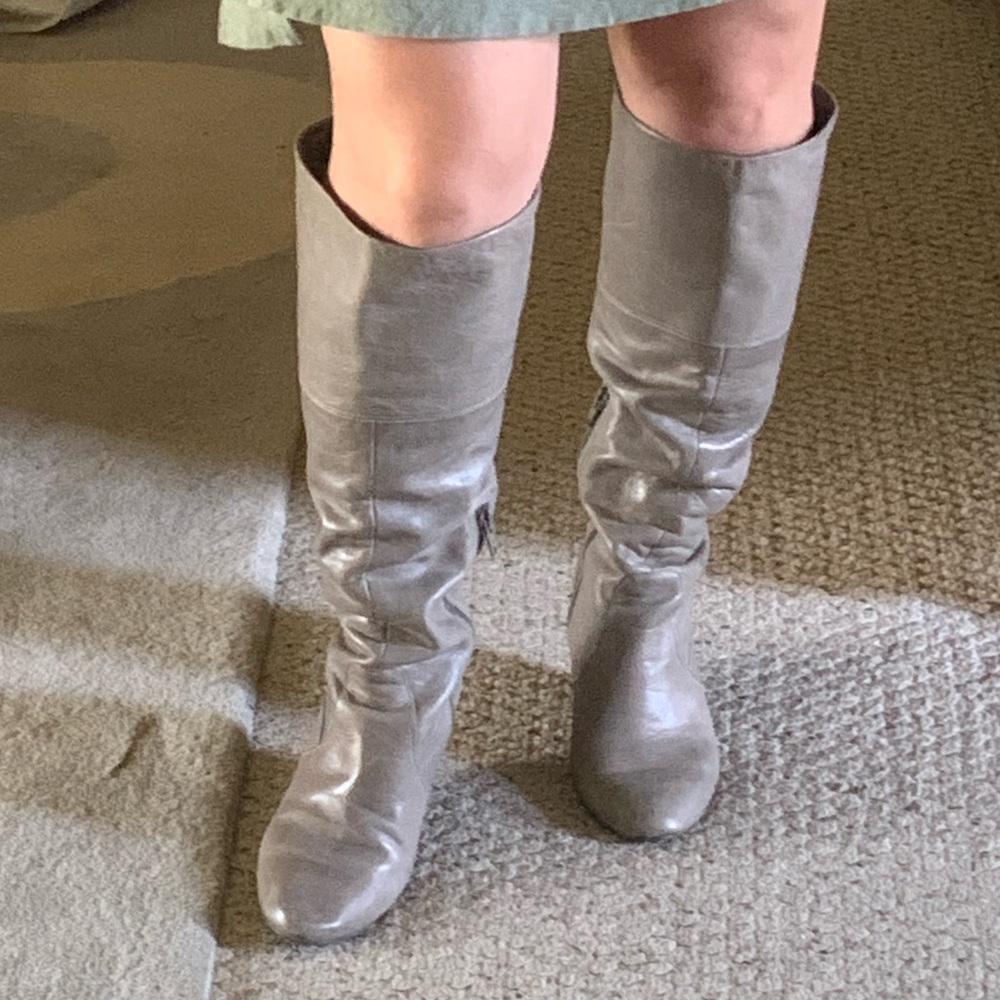 Nine West Grey Leather Tall Wedge Boots - Picture 2 of 8